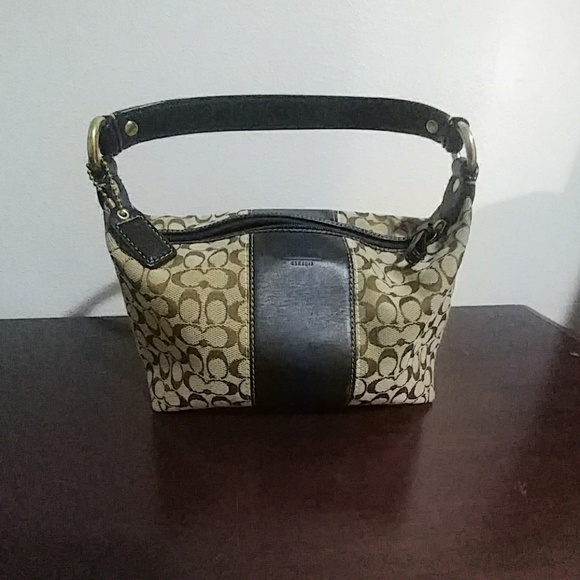 Coach Handbags - Coach Signature Stripe Top Handle Pouch Purse